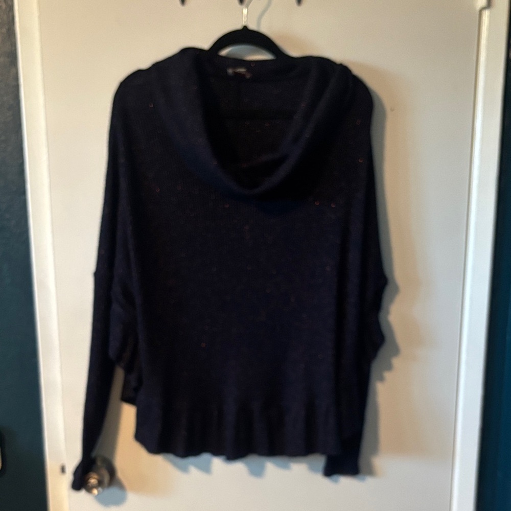 Women's Navy blue copper Cowl Neck Knit Sweater